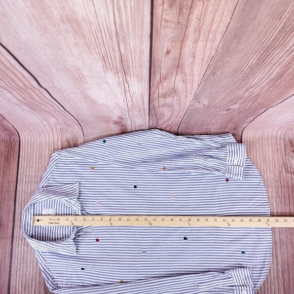 Rails Taylor Blue White Striped Shirt Womens Medium Rainbow Embroidered Hearts - Picture 15 of 15